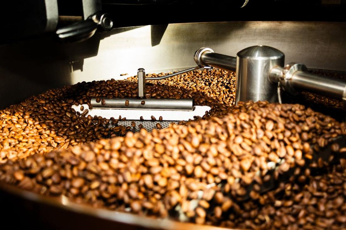Coffee beans turning in the Mozart's roaster
